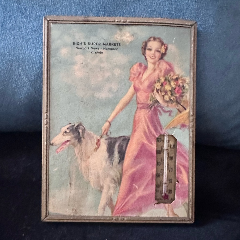 1930s Vintage advertisement with thermometer by the artist Jules Erbit